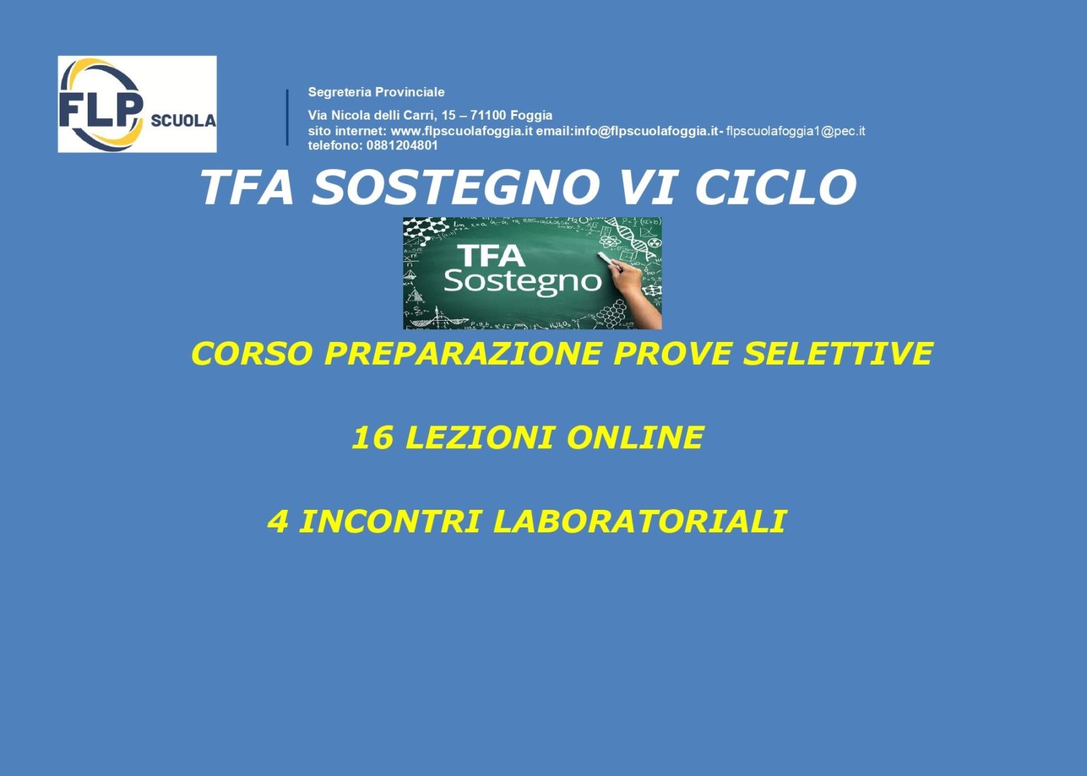 TFA SOSTEGNO VI CICLO CORSO DI PREPARAZIONE ALLA PROVA PRESELETTIVA