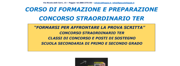 CONCORSO STRAORDINARIO TER SCUOLE SECONDARIE: CORSO FORMAZIONE E  PREPARAZIONE PROVA SCRITTA PER ACCESSO CLASSI DI CONCORSO E POSTI DI  SOSTEGNO - flp scuola foggia